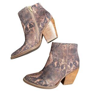 Madden Girl Brown Snake Print Ankle Boots‎ Block Heels Side Zip Country Size 6